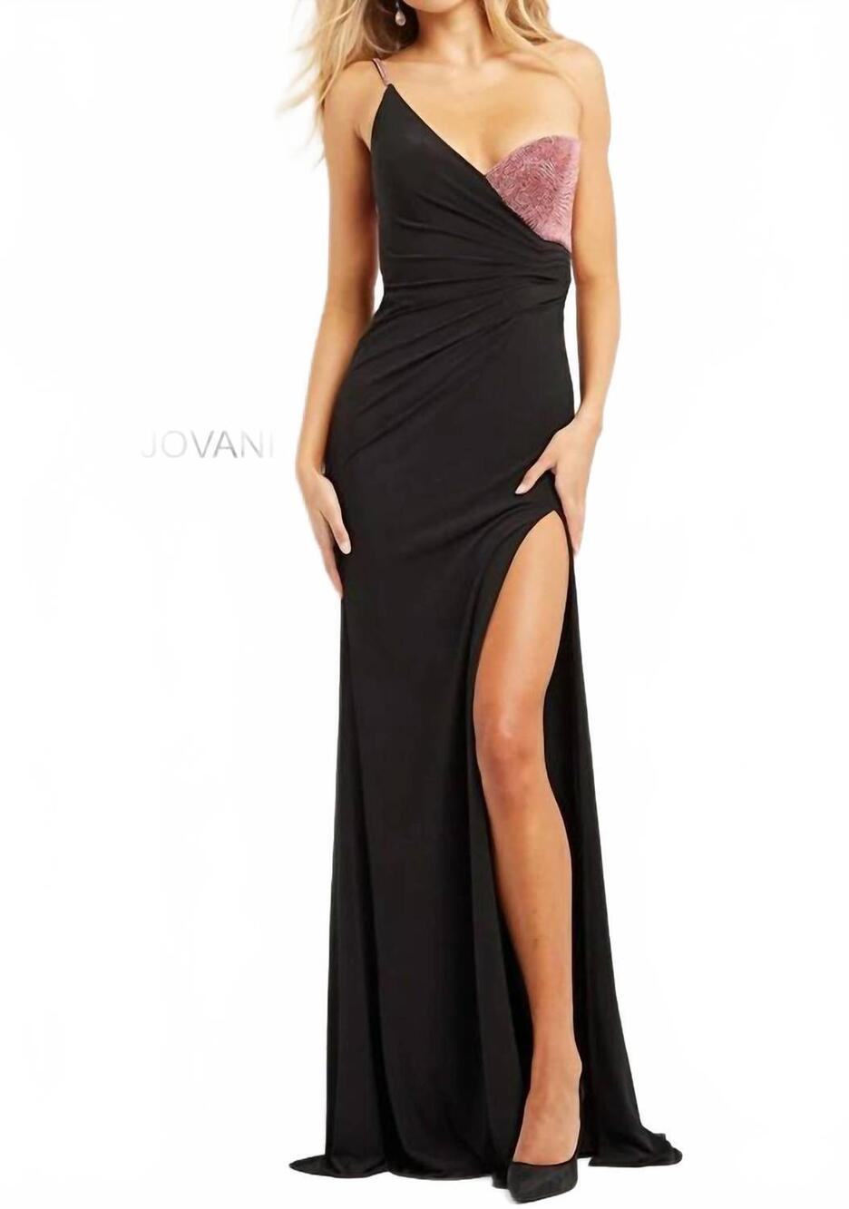 NEW JOVANI embellished bust fitted evening dress in black/pink